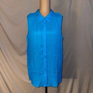 Lane Bryant Sheer Pleated Button Up Sleeveless Blouse - Blue